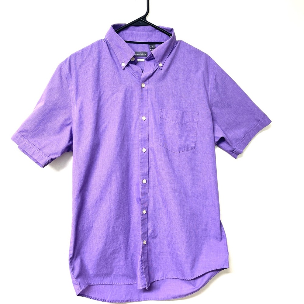 Van Heusen, EUC,  Lavender Casual Button Down Shirt, Med, P2P 23”, front pocket